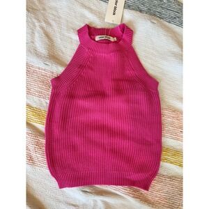Color Block Women Hot Pink Ribbed Knit High Neck Halter Tank Top‎ TU (small?)